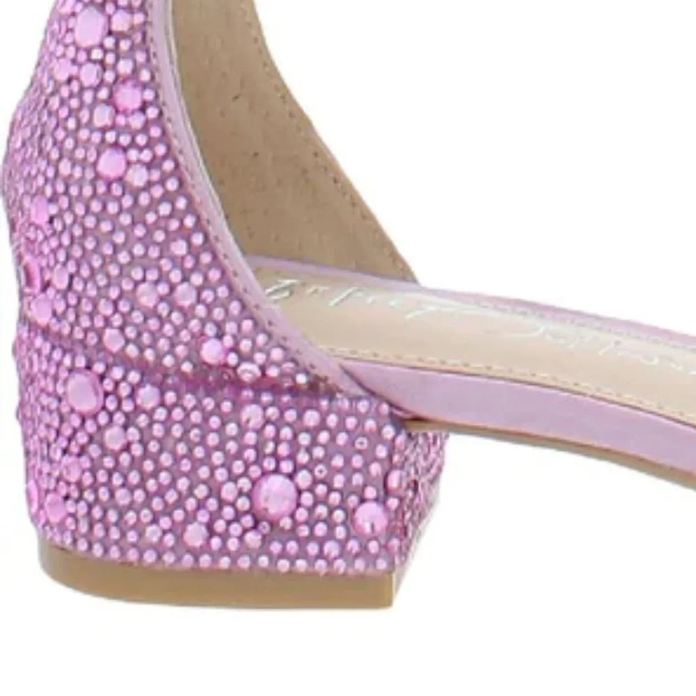 NWT Betsey Johnson Girls Mari Pink Rhinestone Formal Dressy Block Heel  Size 1 - Picture 5 of 6